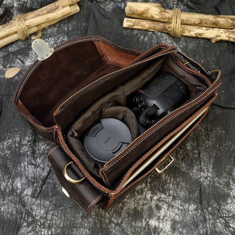 Kameraväska I Äkta Läder Liten Vintage Travel