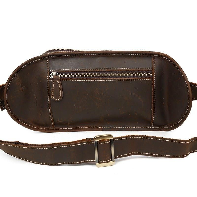 Läder Fanny Pack Med 5 Fickor Dragkedja
