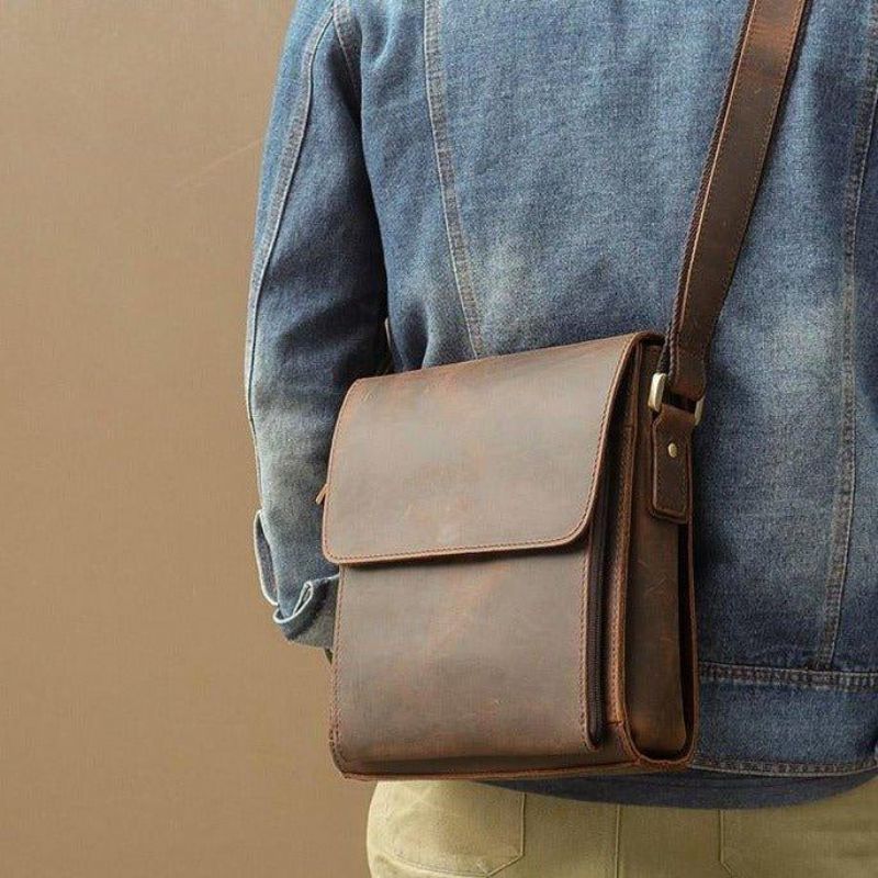 Liten Messenger-väska Crossbody Läder För Män