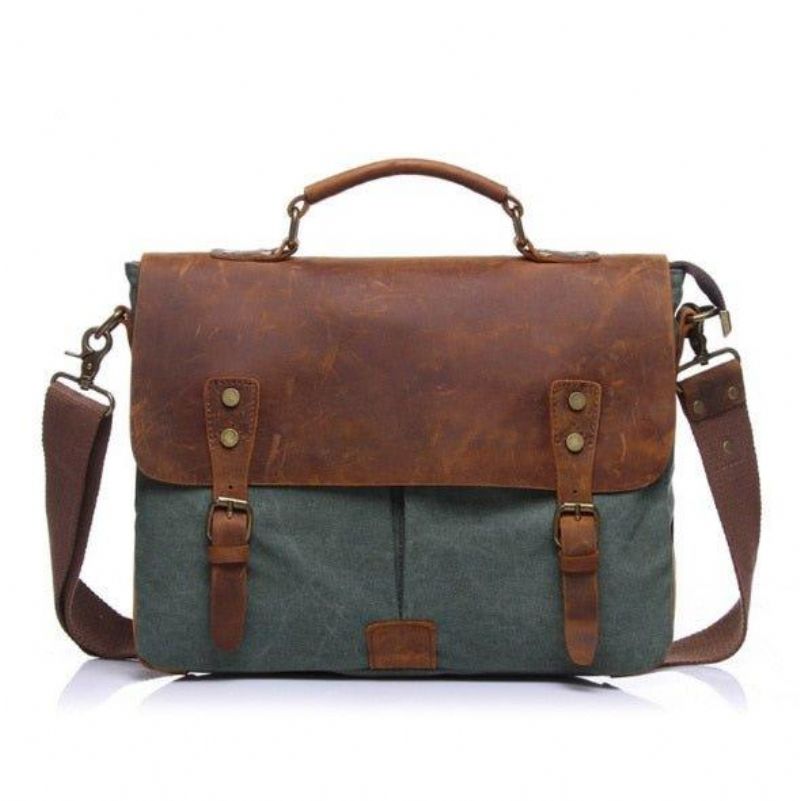 Messenger-väska Satchel Vintage Canvas Läder