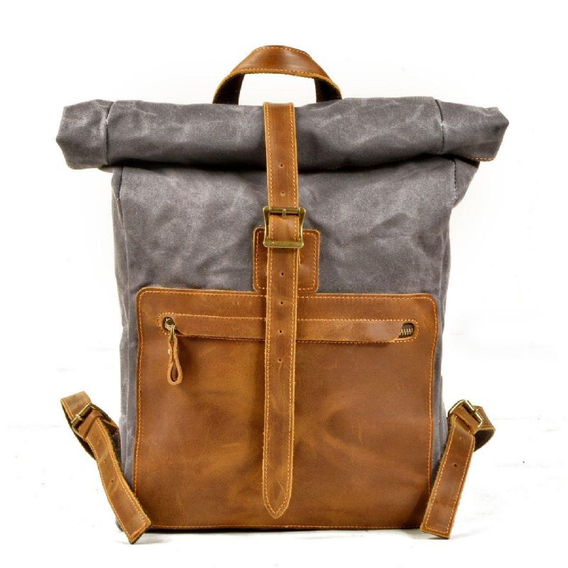 Roll Top Vintage Ryggsäck Canvas Med Bärbar Datorfodral