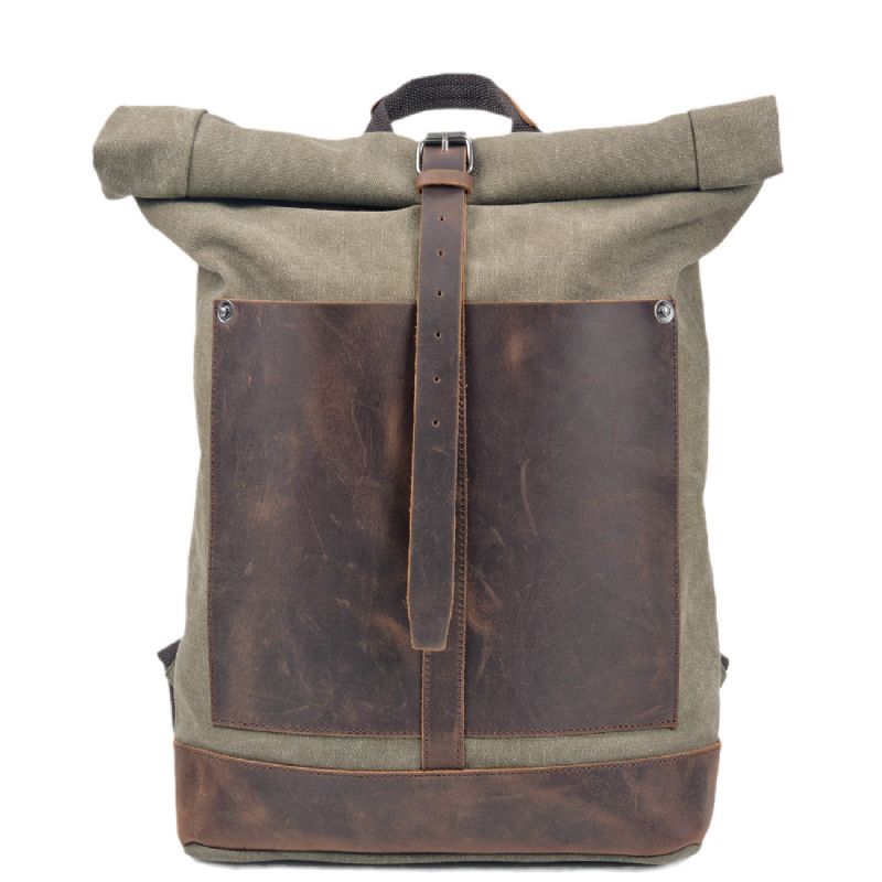 Vintage Bomull Canvas Roll Top Ryggsäck