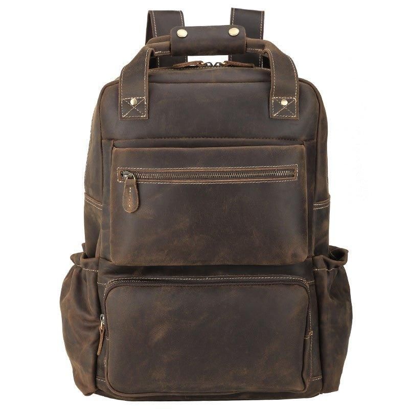 Vintage Läderryggsäck För Män Med Vagnfodral